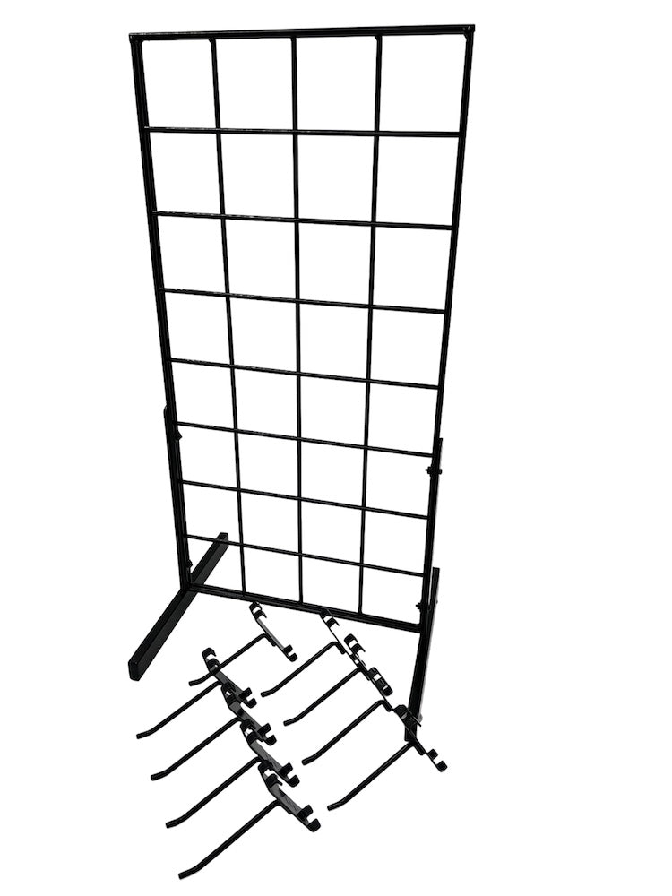 Black Gridwall Countertop Display with Mini T-Legs - Includes (9) 4" Gridwall Hooks Included - Heavy Duty Panel - 12" x 24"