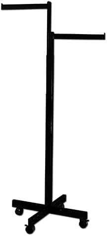 Commercial 2-Way Heavy Duty Straight Arms with "X" Style Base with Wheels, Rectangular Tubing - Available in Chrome and Black (BLACK)