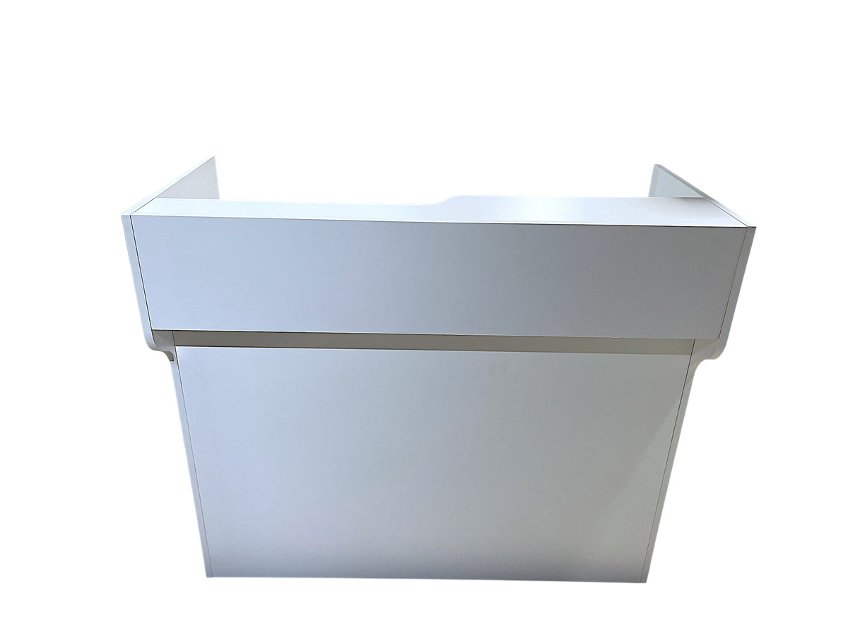 Free-Standing Black Melamine Register Stand, With Adjustable Shelves, Pull-Out Drawer, And Check Writing Area