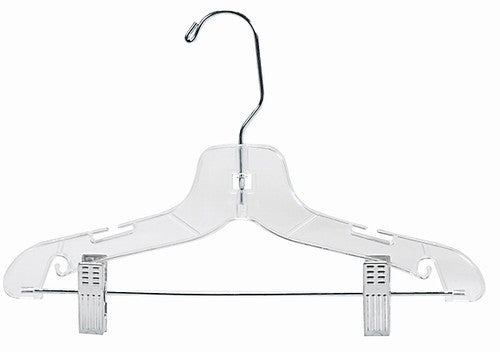 Children's Clear Plastic Suit Hanger w/Clips - 12"Plastic