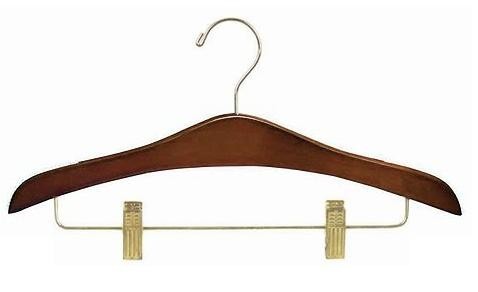 Decorative Wooden Suit Hanger w/Clips (Walnut/Brass)