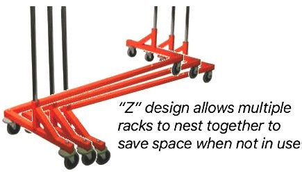 400LB LOAD Commercial Grade Rolling Z Rack Garment Rack with Nesting Orange Base