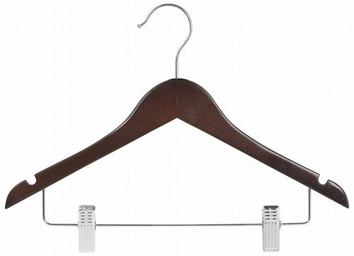 Walnut & Chrome 14" Juniors Wood Suit Hanger w/Clips