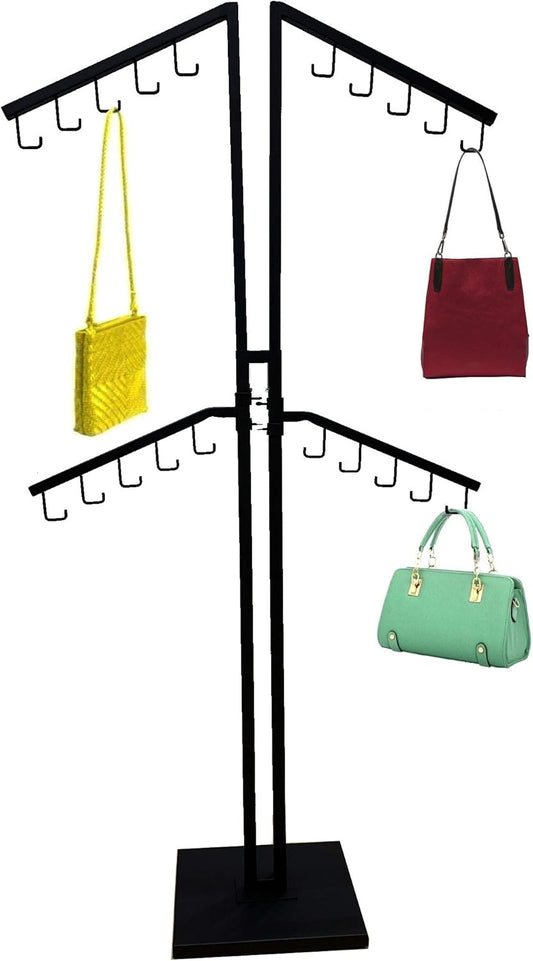 Only Hangers Four Arm Black Handbag Rack with Adjustable Height J-Hook Arms