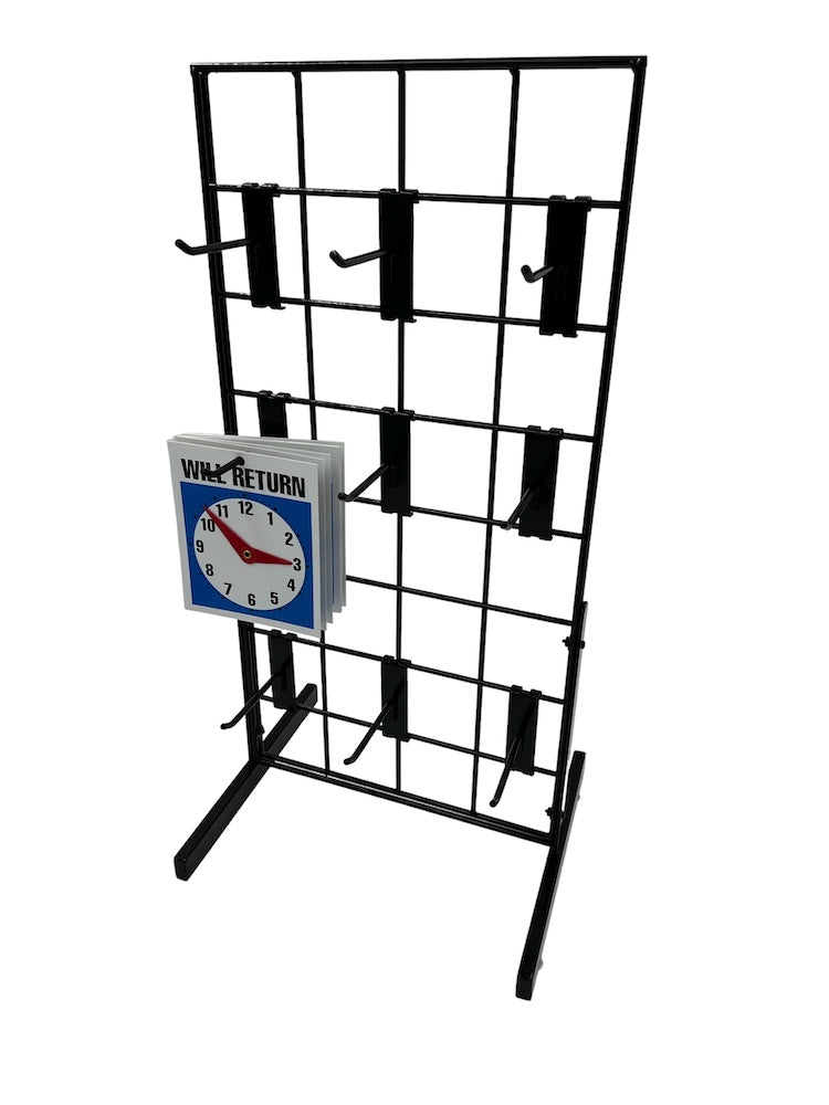 Black Gridwall Countertop Display with Mini T-Legs - Includes (9) 4" Gridwall Hooks Included - Heavy Duty Panel - 12" x 24"