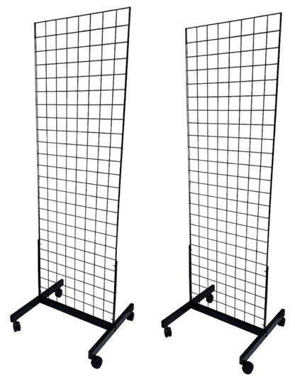Black 2' x 6' Heavy Duty Rolling Gridwall Display Panels - Set of 2
