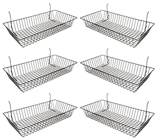 Wire Baskets for Grid Wall and Slat Wall - Wire Basket 24" L x 12" D x 4" H (Set of 6)