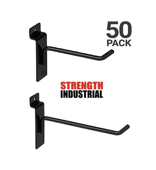 Slatwall Hooks Combo Pack of 25 - 4" Slatwall Hooks + 25 - 6" Slatwall Hooks - Black Finish